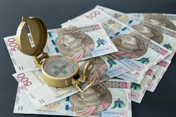 Polish money, High denomination banknotes 500 zloty in an envelope