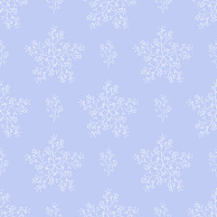 Fototapeta na wymiar Pastel floral winter seamless pattern of white branches. Vector illustration of repeat winter light background of snowflakes for wrapping paper, cover, wallpaper, print, textile design.