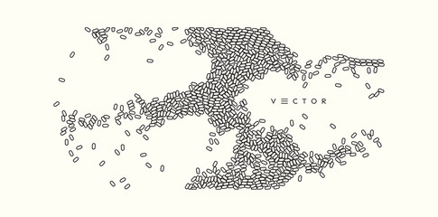 Chaotic ovals in empty space. Motion vector illustration.