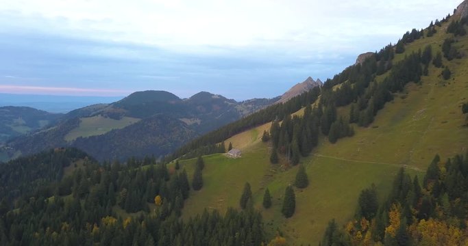 4k drone shot of farm in the montain