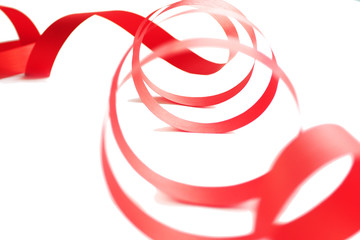 Bright red ribbon isolated on a white background. Copy space..