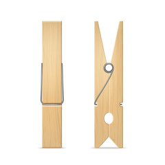 Realistic 3d Detailed Wooden Clothes Peg Set. Vector