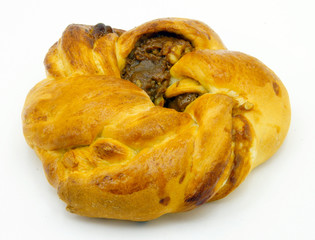 bun with caramel side view on a white background