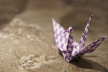 Colorful origami crane with copy space