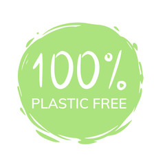 100 % Plastic free sign stamp. Eco product round green mark, label, emblem, sticker design on white background 