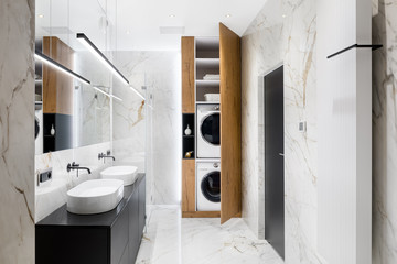 Elegant bathroom with marble floor