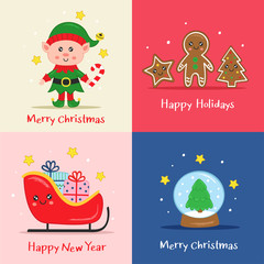 set of Christmas cards with fairy characters   - vector illustration, eps    
