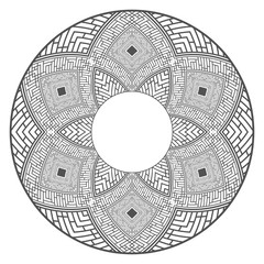 Abstract round ornamental decoration. Ancient circle frame. Antique round pattern ornament.