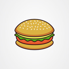 Burger vector illustration with salad, meat, and cheese.