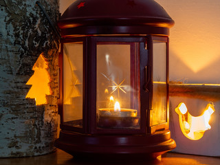 Close-up of glowing Advent lanterns.