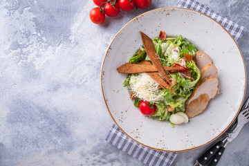 Caesar salad with copy space.. Top view.