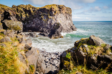 Typical Icelandic cliff landscape at Arnarstapi area in Snaefellsnes peninsula in Iceland