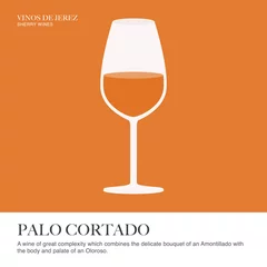 Fotobehang Palo cortado spec sheet. Sherry wine. Illustrated guide for bars, restaurants, tourist guides, encyclopedias… © johndory