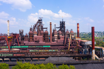 Fototapeta na wymiar blast furnace and other elements of the metallurgical industry, a view of the structure from a height
