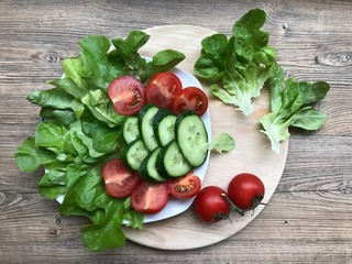 Vegetables are the main source of vitamins. Salad, cucumber, tomato.