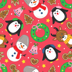 Stoffe zum Nähen seamless pattern with Christmas characters and other elements - vector illustration, eps