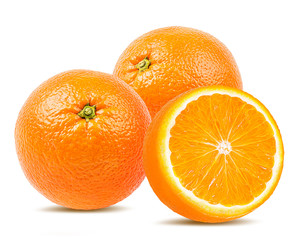 Juicy oranges isolated on white background with clipping path