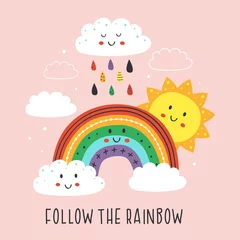  poster with cute rainbow,cloud and sun - vector illustration, eps     © nataka