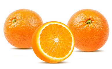 Juicy oranges isolated on white background with clipping path