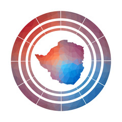 Zimbabwe badge. Bright gradient logo of country in low poly style. Multicolored Zimbabwe rounded sign with map in geometric style for your infographics.