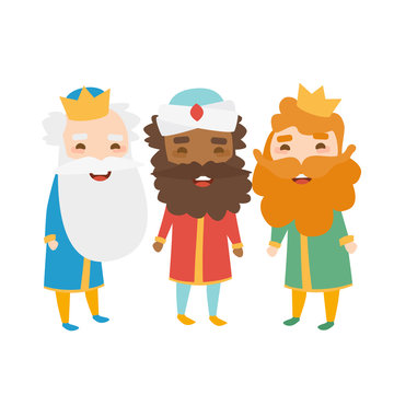 The three kings of orient on a white background. 3 Magi. Wise men Caspar, Melchior and Balthazar