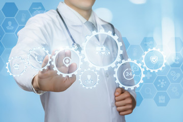 The doctor works with mechanism of medical service .