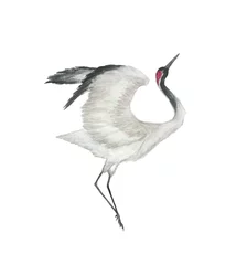 Foto op Plexiglas Watercolor painting a dancing heron isolated on white © ramiia