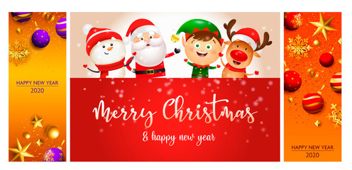 Merry Christmas orange, red banner set with Santa Claus