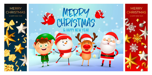 Merry Christmas blue, red banner set with Santa