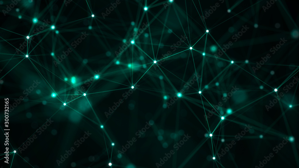 Poster Abstract digital background. Big data visualization. Network connection structure. Science green background. 3d rendering.