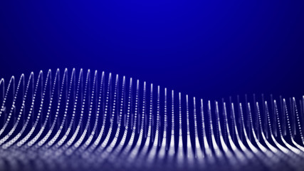 Wave of particles. Futuristic blue dots background with a dynamic wave. Big data. 3d rendering.