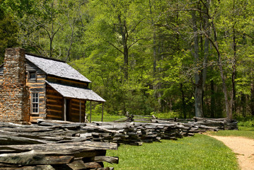 John Olivers cabin in Cades Cove loop road in Smokey Mountain National Park