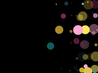 Memphis round confetti festive background in cyan blue, pink and yellow. Childish pattern vector.