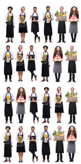 People with food in front of a white background