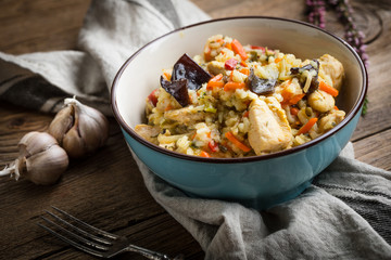 Risotto with chicken and vegetables.