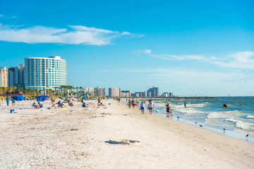Clearwater beach, Florida, USA - September 17, 2019: Beautiful Clearwater beach with white sand in Florida USA