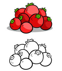 Cartoon red fresh tomatoes. Isolated on white background. Vector icon for coloring.