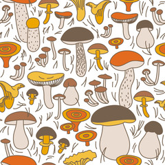 Vector seamless pattern of mushrooms on a white background - 300736905