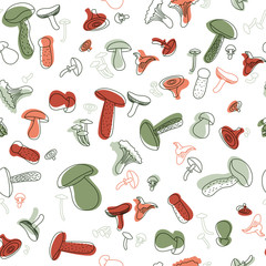 Vector seamless pattern of mushrooms on a white background - 300737109