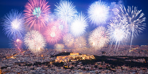 fireworks over Athens, Acropolis and the Parthenon, Attica, Greece - New Year destination