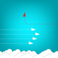  Different Approach - Different Direction. Group of paper airplane in one direction and with one individual pointing in the different way, can be used leadership/individuality/innovation concepts.