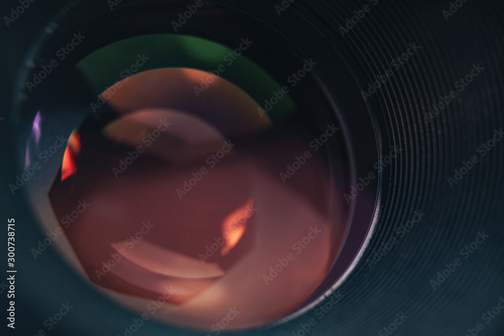 Aufkleber Close up Beautiful Camera Lens with reflection  background. Macro view.