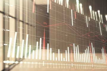 Double exposure of financial graph on empty room interior background. Forex market concept.