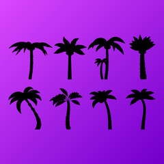 Fototapeta na wymiar Silhouette Black Color Palma Tree Icon Set. Vector