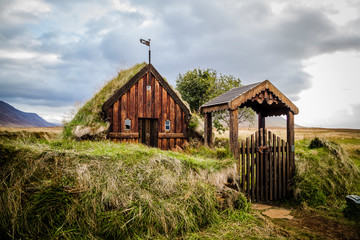Old historic turf church of Groef, Iceland