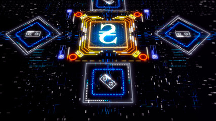 Ukrainian hryvnia currency symbol on digital background. Finance and business.