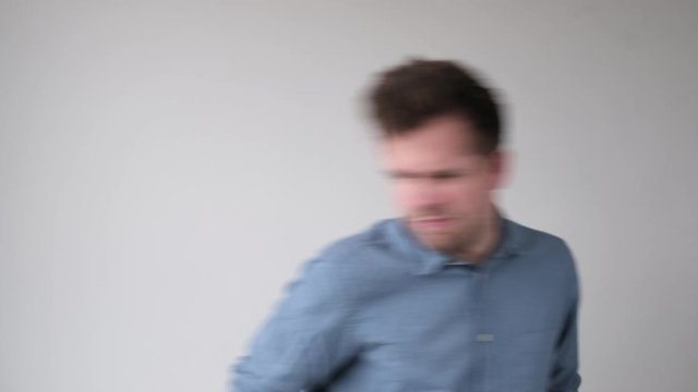 Annoyed man splits in disappointmenand go away. I am fed up with you.