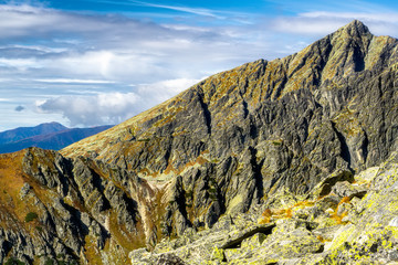 Autumn view of sunny mountains in High Tatras