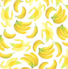 Pattern of yellow bananas on a white background