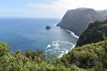 Hiking trail to Sao Lourenco with the blue ocean in Madeira, Portugal